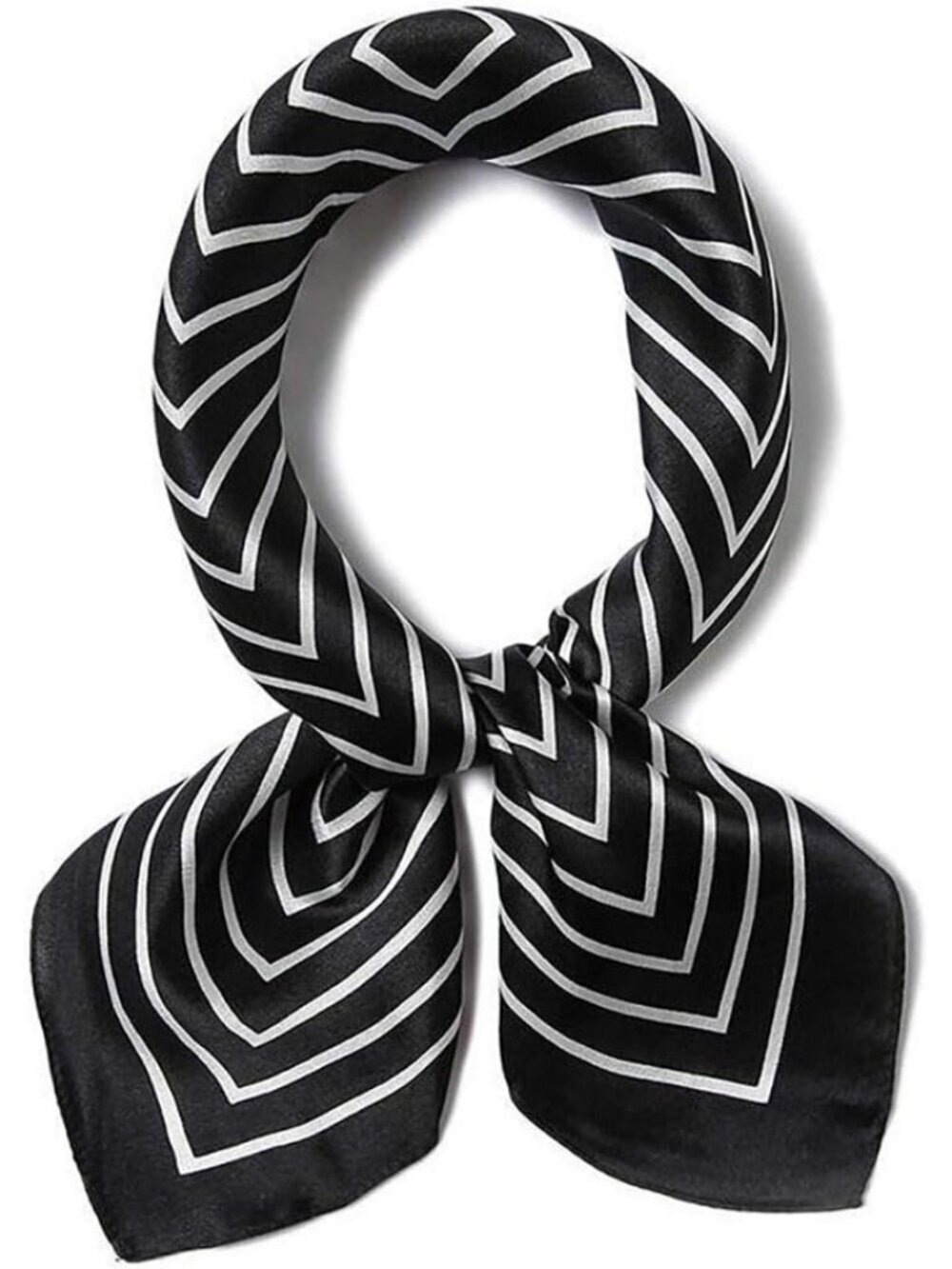 Women's White Black Houndstooth Scarf for Hair Digital Printed Headscarf